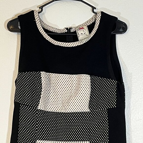 Anthropologie Yoana Baraschi Colorblock Polka Dot Sleeveless Dress Black Tan 10 - Picture 3 of 9